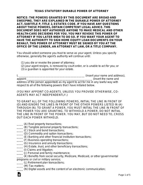 Free Texas Power of Attorney Forms (10 Types) - PDF | Word – eForms