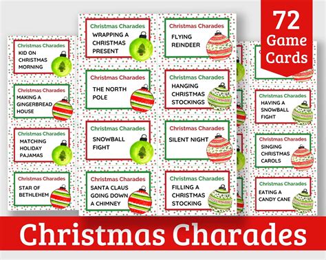 Christmas Charades Printable Cards for Kids and Adults 72 Pre-filled Cards Fun Printable ...