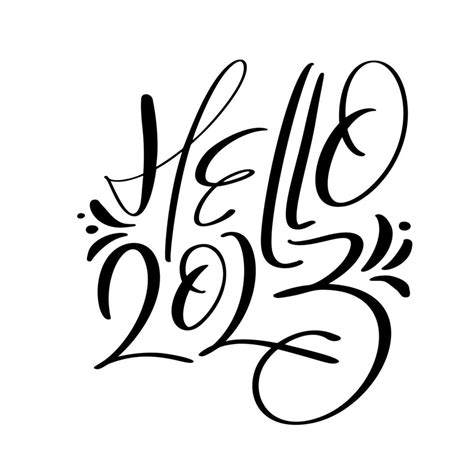 hola 2023 texto de letras de caligrafía dibujada a mano vectorial. feliz año nuevo y feliz ...