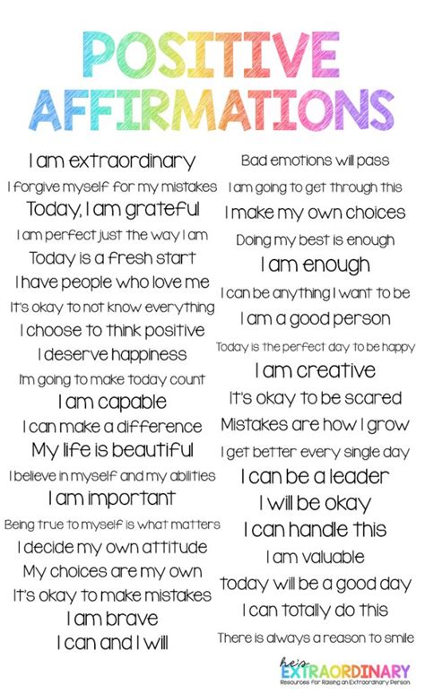 Positive Affirmations For Children Worksheets