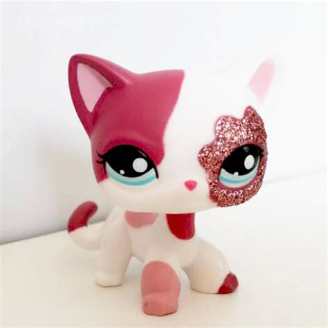 Real original pet shop lps toys standing little Short Hair Cat rare animal toys #2291 White Pink ...