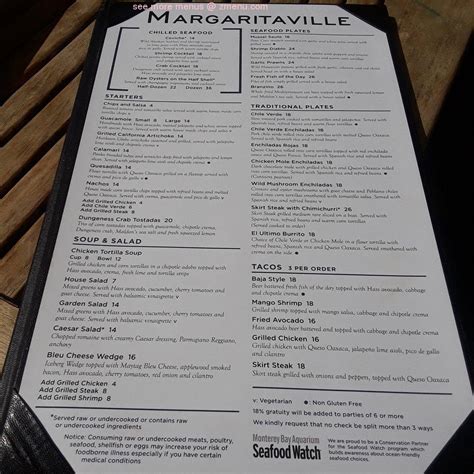 Online Menu of Margaritaville Restaurant, Capitola, California, 95010 ...