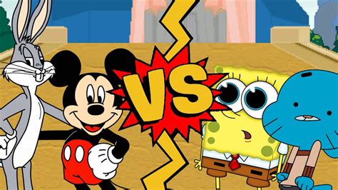 M.U.G.E.N. Battles | Mickey Mouse/Bugs Bunny vs SpongeBob/Gumball - YouTube