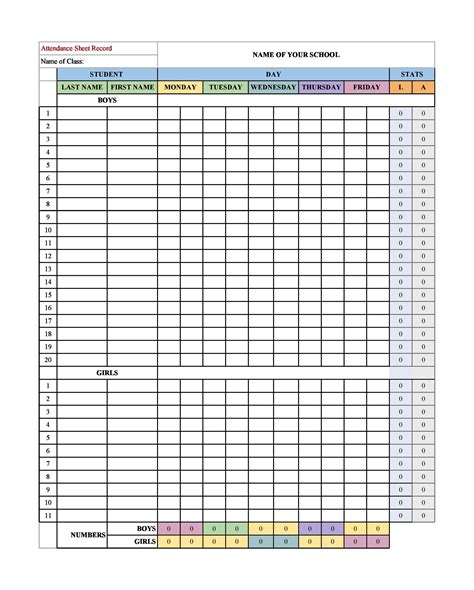 Attendance Sheet Excel Template