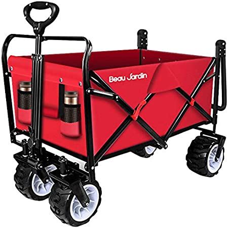 Amazon.com : BEAU JARDIN Folding Wagon Cart With Brake Free Standing Collapsible Utility Camping ...