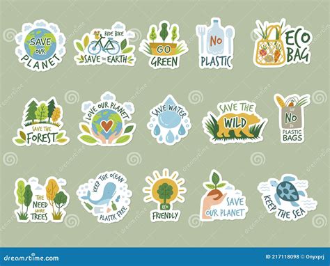 Ecology Stickers. Save Green Earth Planet Clean Environment Eco Labels ...