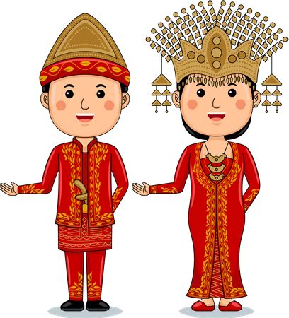 Couple Wear Bengkulu Sumatra Traditional Clothes Illustration - Free ...