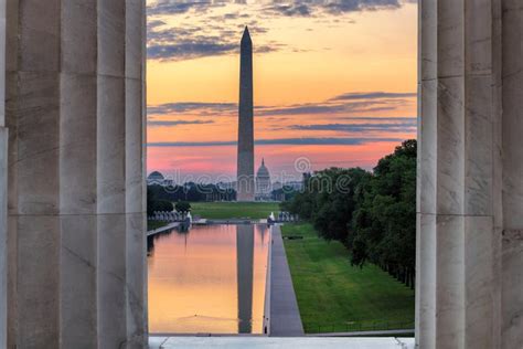 Washington Monument at Sunrise from Lincoln Memorial Stock Photo ...