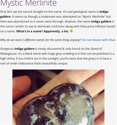 Real mineral is "indigo gabbro". Mystic Merlinite is a "brand" name that never really took. It's ...