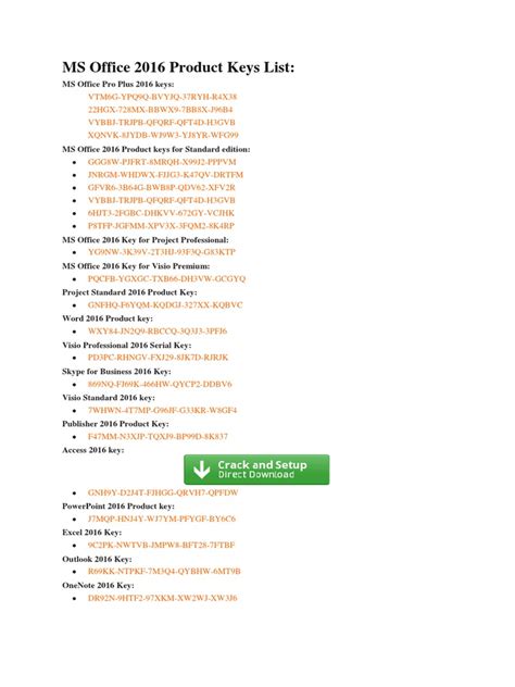 MS Office 2016 Product Keys List
