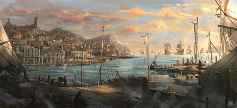 Carribean port, Cristian Chihaia | Fantasy art landscapes, Fantasy landscape, Fantasy city