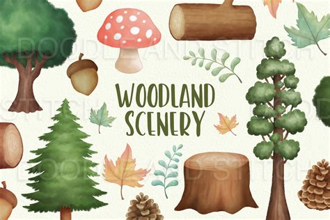 Woodland Scenery Watercolor Clipart Woodland Trees Clip Art | Etsy