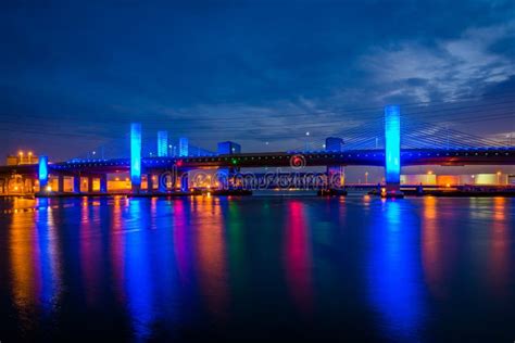 The Pearl Harbor Memorial Bridge at Night in New Haven, Connecticut ...