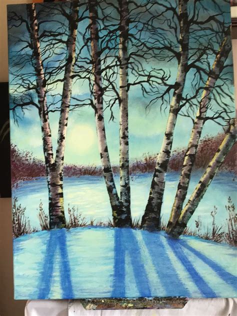 WINTER BIRCH TREES | Painting snow, Romantic artwork, Acrylic painting inspiration