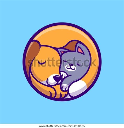 Cute Cat Dog Friend Sleeping Cartoon Stock Vector (Royalty Free) 2254980465 | Shutterstock