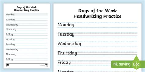 Days Of The Week Handwriting Practice Sheets (teacher made)