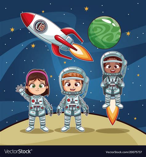 Astronauts kids on space cartoon Royalty Free Vector Image