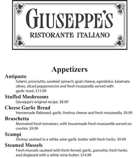 Menu | Giuseppe's Ristorante Italiano