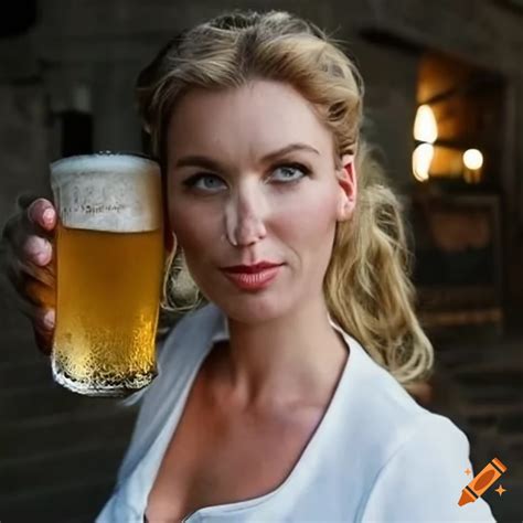 Image of a danish woman holding a beer on Craiyon