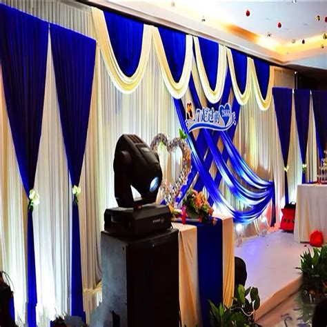 Luxury 3pcs/lot (1pcs 3*6m+2pcs 2*2m) Wedding Backdrop Curtain Swag Royal Blue Party Stage ...