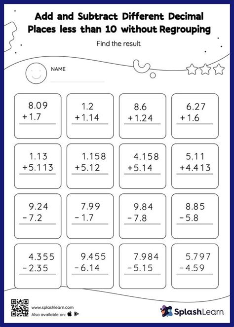 Add and Subtract Different Decimal Places less than 10 without ...