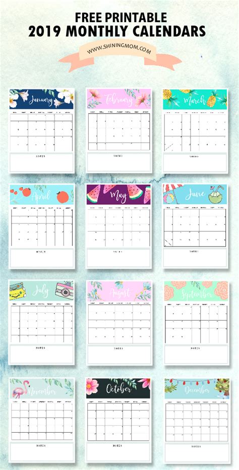 Calendar 2019 Printable: FREE 12 Monthly Calendars To Love!