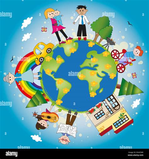 illustration of happy family around the world Stock Photo - Alamy