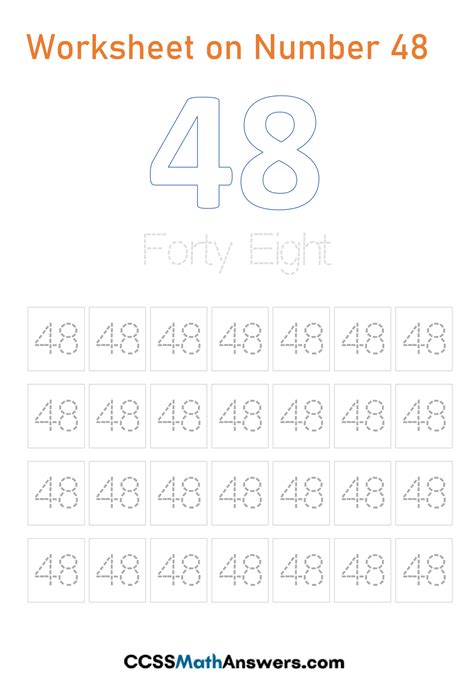 Worksheet on Number 48 | Printable Number 48 Tracing, Writing ...