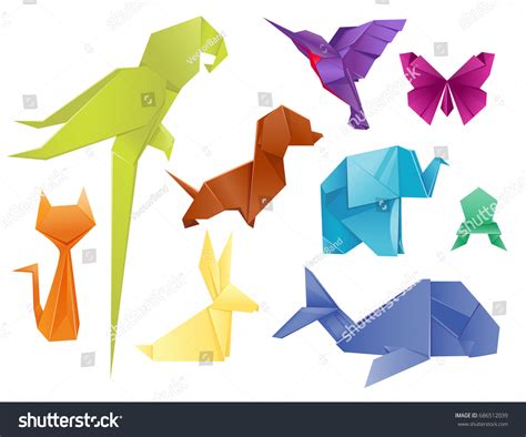 Animals Origami Set Japanese Folded Modern Stock Vector (Royalty Free ...