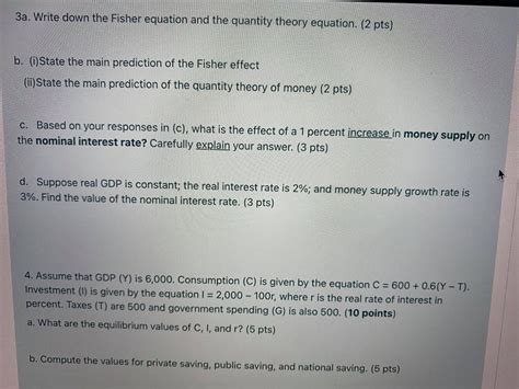 Solved 3a. Write down the Fisher equation and the quantity | Chegg.com