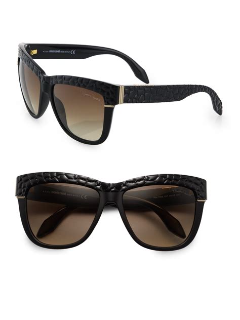 Roberto Cavalli Snake Embossed Square Sunglasses in Black - Lyst