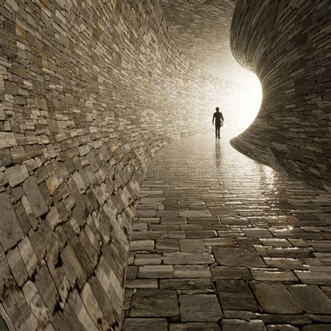 Dark Tunnel with a Bright Light at the End or Exit. 3d Illustration As ...