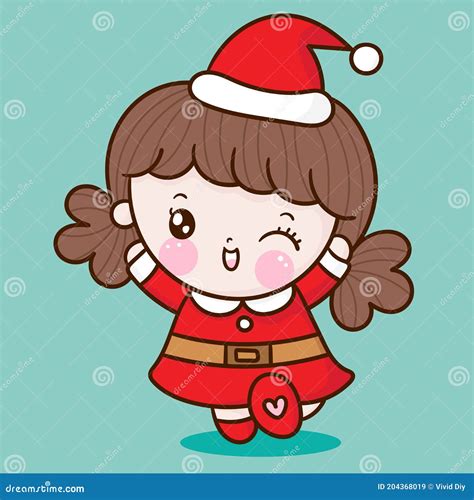 Cute Santa Claus Girl Vector Merry Christmas Kawaii Cartoon X Mas Festival Happy New Year Stock ...