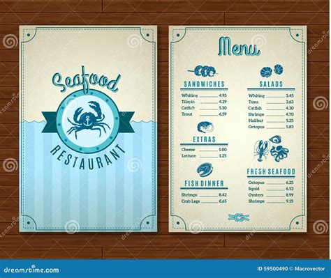 Seafood Menu Template Stock Vector - Image: 59500490