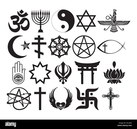 Vector illustration of world religious and faith symbols clipart. Silhouette sign set of belief ...