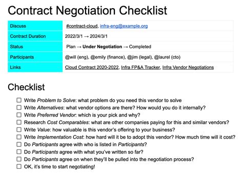 Contract Negotiation Checklist | Infrastructure Engineering