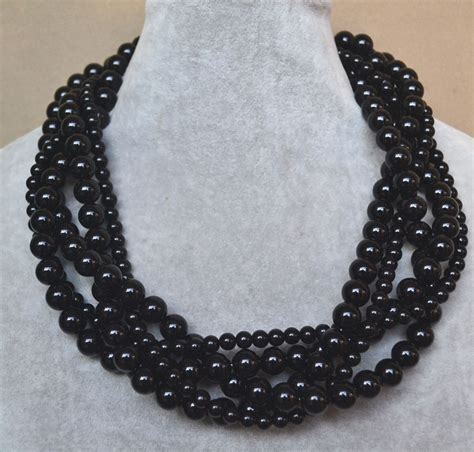 black pearl necklace black necklace five strands pearl