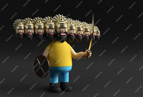 Premium Photo | Dussehra celebration - ravana with ten heads with sword and shield 3d rendering ...