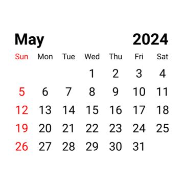 2024 May Calendar, 2024 May, 2024, Calendar 2024 PNG and Vector with ...