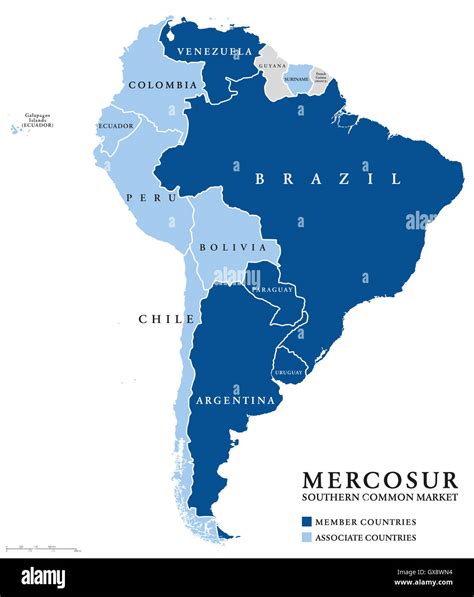 MERCOSUR Southern Common Market countries info map, also Mercosul. Free trade bloc Stock Photo ...