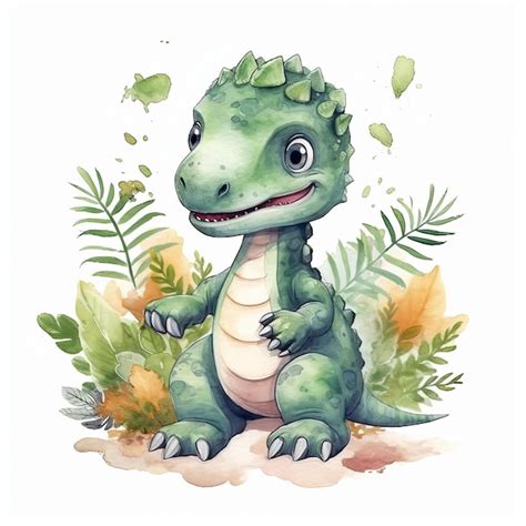 Premium AI Image | Baby dinosaur watercolor style Generative AI