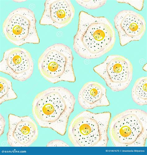 Pattern with the Scrambled Eggs Painted in Watercolor on a Mint ...