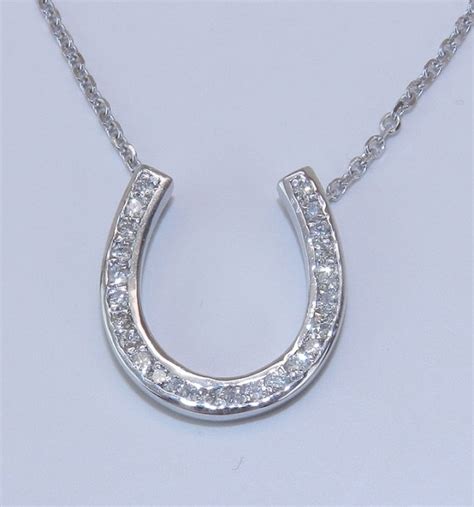 14K White Gold Diamond Horseshoe Lucky Pendant Necklace Chain