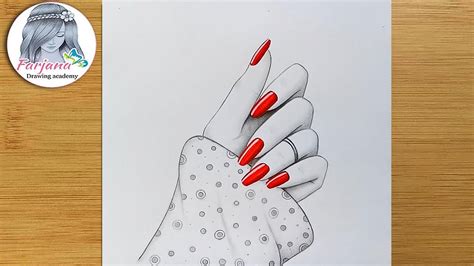 A Beautiful Girl Hand with Red nail-polish - Step by step drawing tutorial || Pencil sketch ...