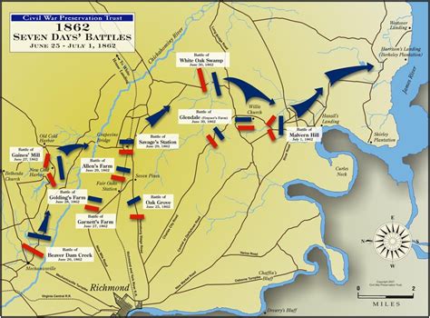 American Civil War Peninsula Campaign Seven Days Battles Map