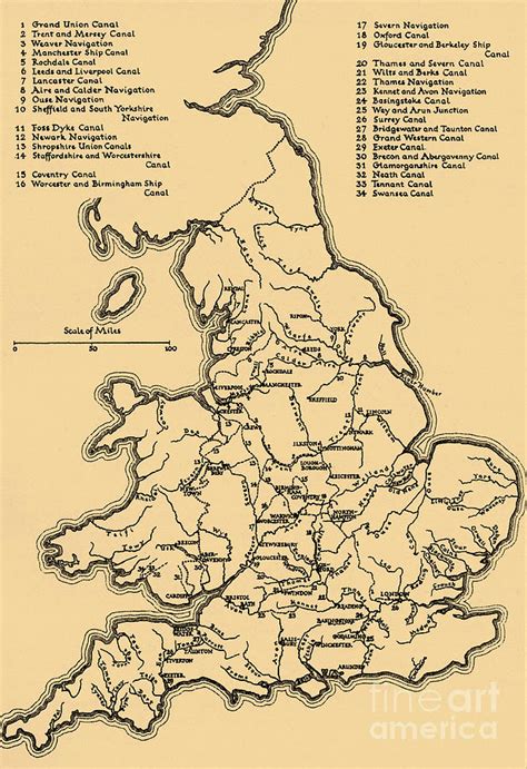 Map of the Main rivers and canals in England Drawing by English School ...