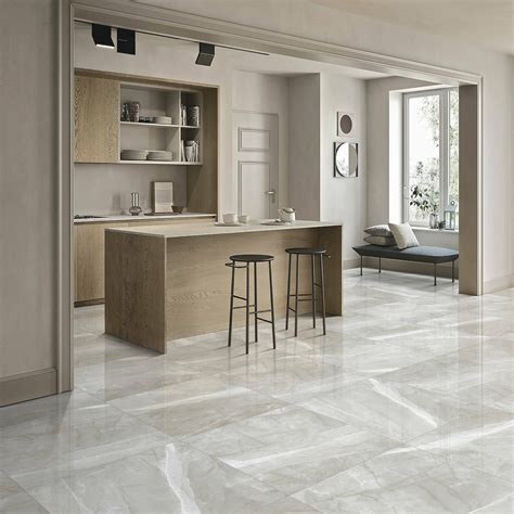 Alessia Light Grey Marble Effect Polished Porcelain Floor Tile ...