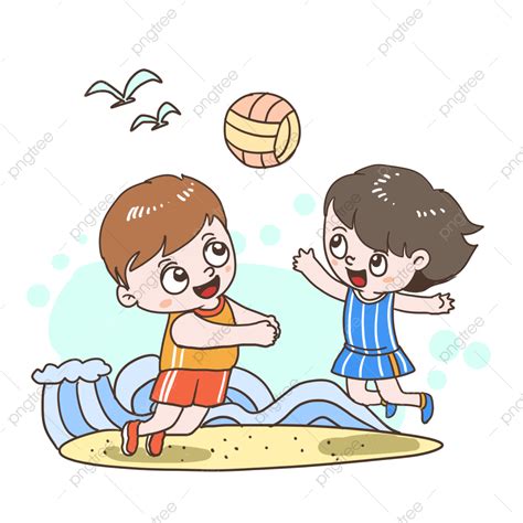 Gambar Anak Anak Bermain Bola Voli Di Pantai, Tepi Laut, Mainkan Bola ...