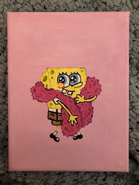 a painting of spongebob on a pink background