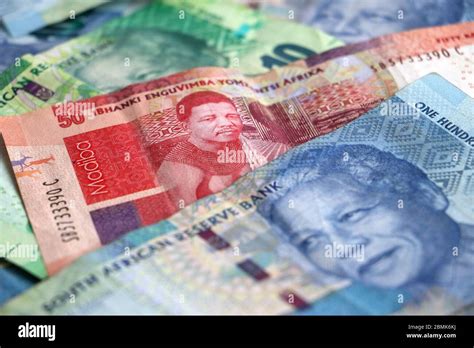 South African currency money rands notes scattered on white background Stock Photo - Alamy